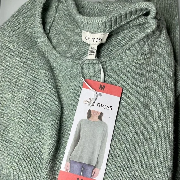 Ella Moss Green Crewneck Sweater Ribbed Knit Women Size: M - Picture 3 of 14